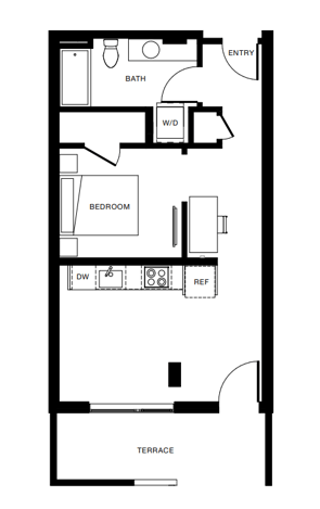 Floor plan for 1 bed, 1 bath, 563 sqft